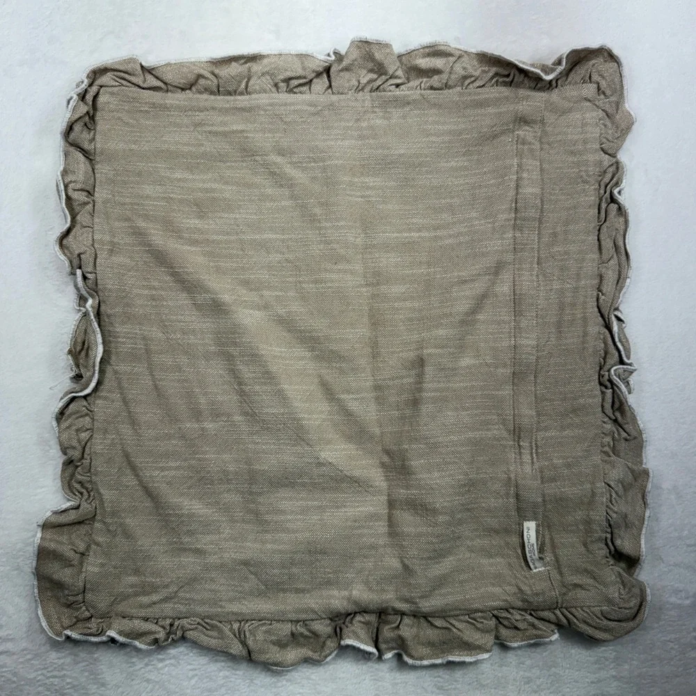 Magaschoni Home 24x24 Pillow Sham Ruffle Edge Cotton Textured Tan Euro Square